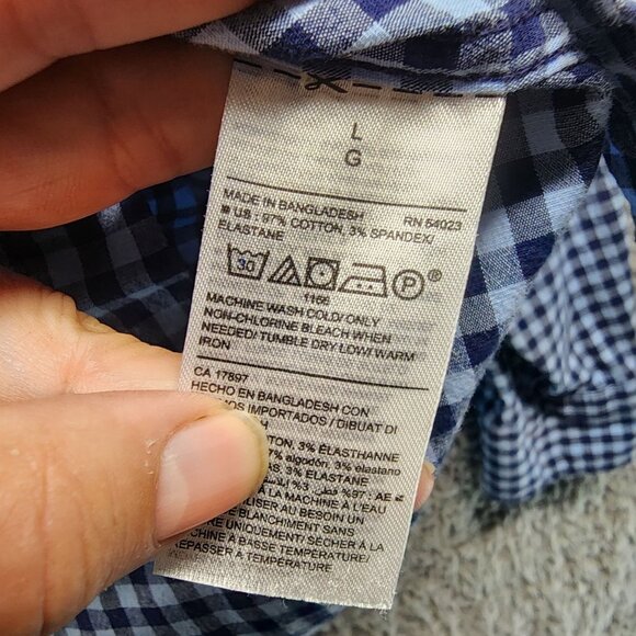 Old Navy Shirt Mens Large Blue Gingham Long Sleeve Button-Up Cotton Blend Casual - Picture 3 of 9